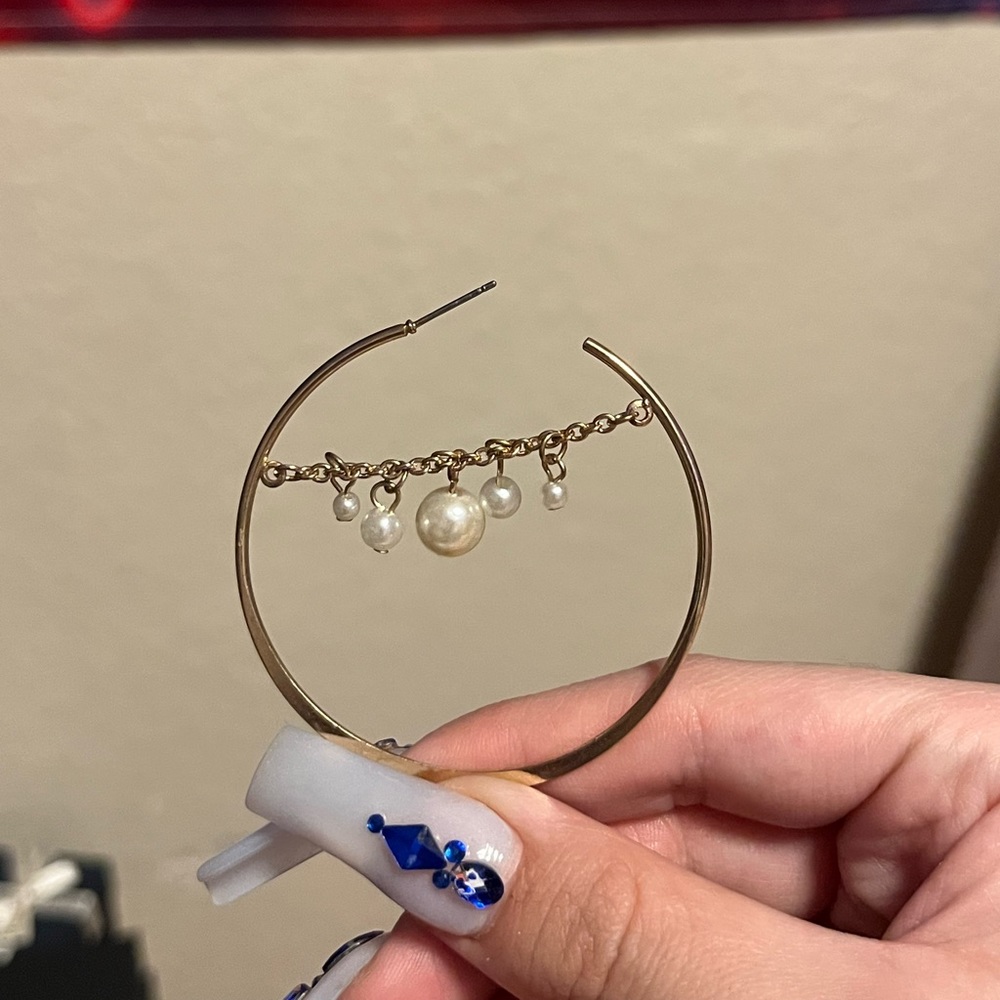 Gold pearl hoops